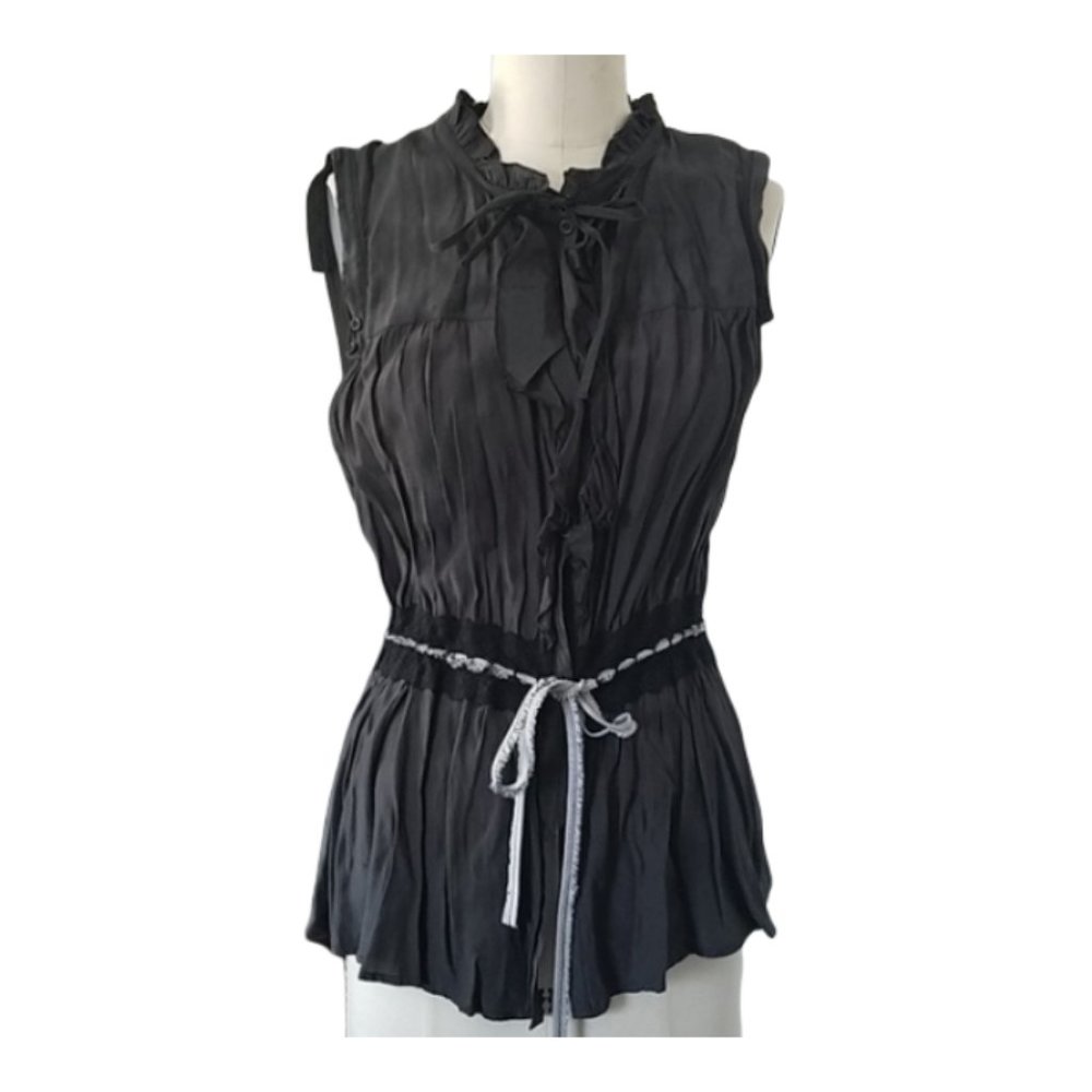FREE PEOPLE Forest Green Ruffle Blouse L